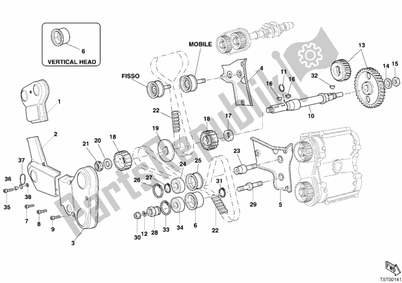 All parts for the Timing Belt of the Ducati Monster S4R USA 1000 2006